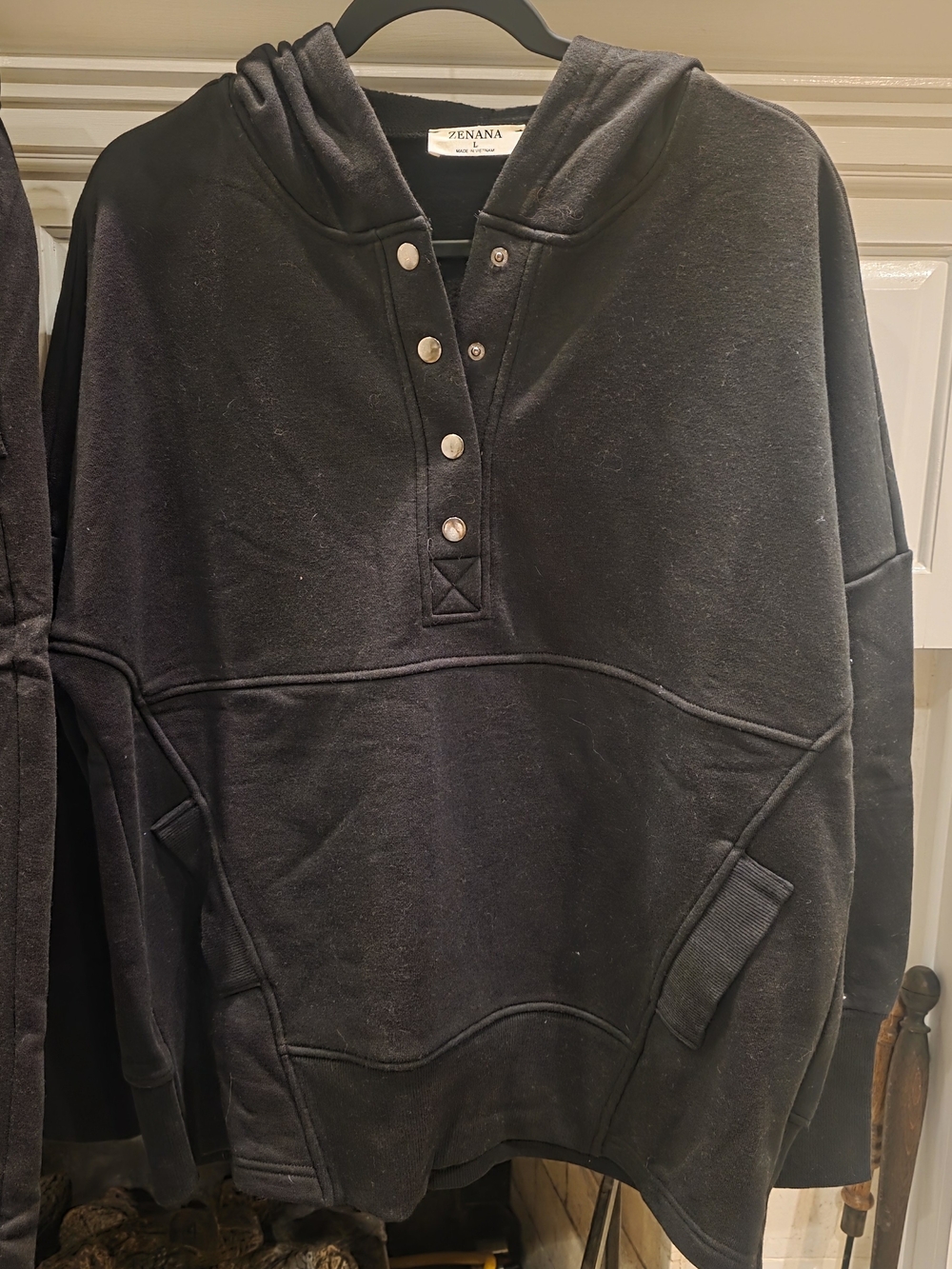 Zenana Outfitters Black Henley Sweatshirt & Jogger Set - Picture 2 of 4